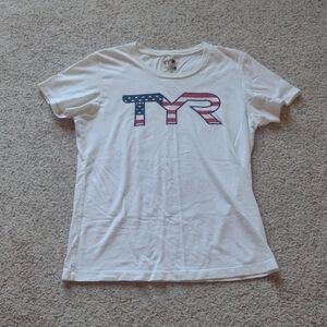 TYR White T-Shirt with American Flag Logo